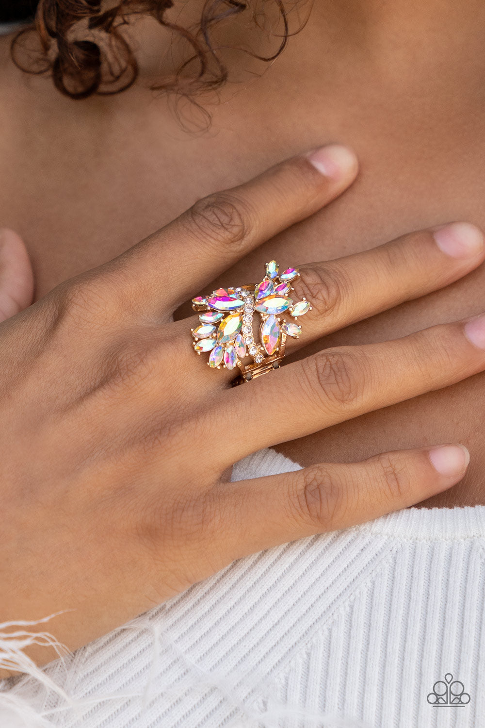 Flauntable Flare Gold Multi Iridescent Ring