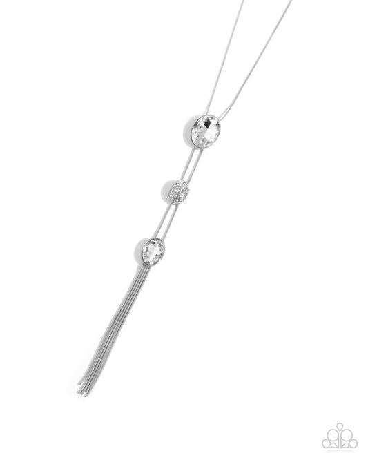 Graduated Glitter Long Silver Necklace