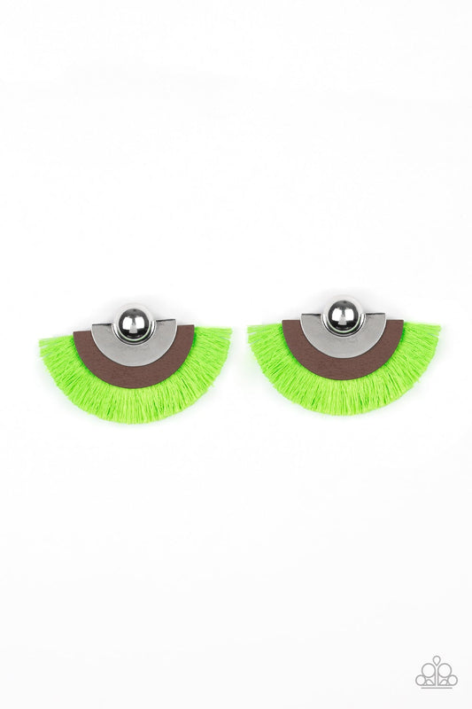 Fan the Flamboyance Green Fringe Earrings