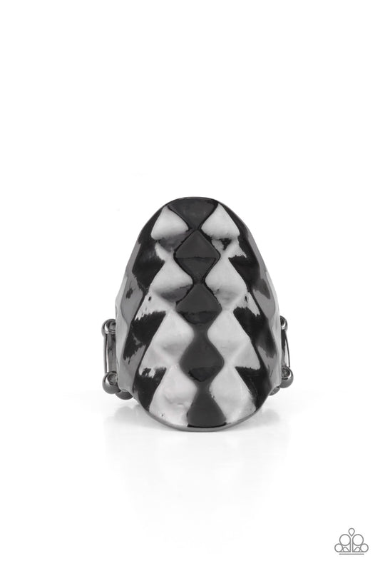 Ferociously Faceted Gunmetal Ring