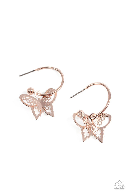 Butterfly Freestyle Rose Gold Hoop Earrings
