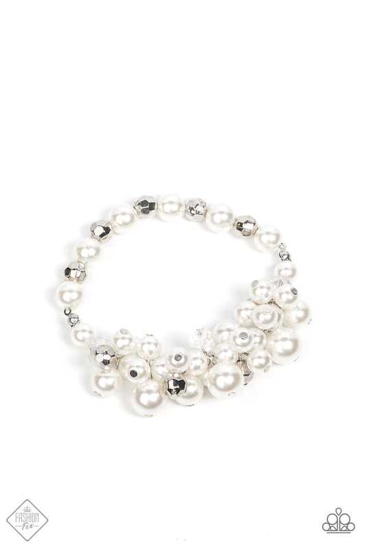 Elegantly Exaggerated White Pearl Fashion Fix Bracelet