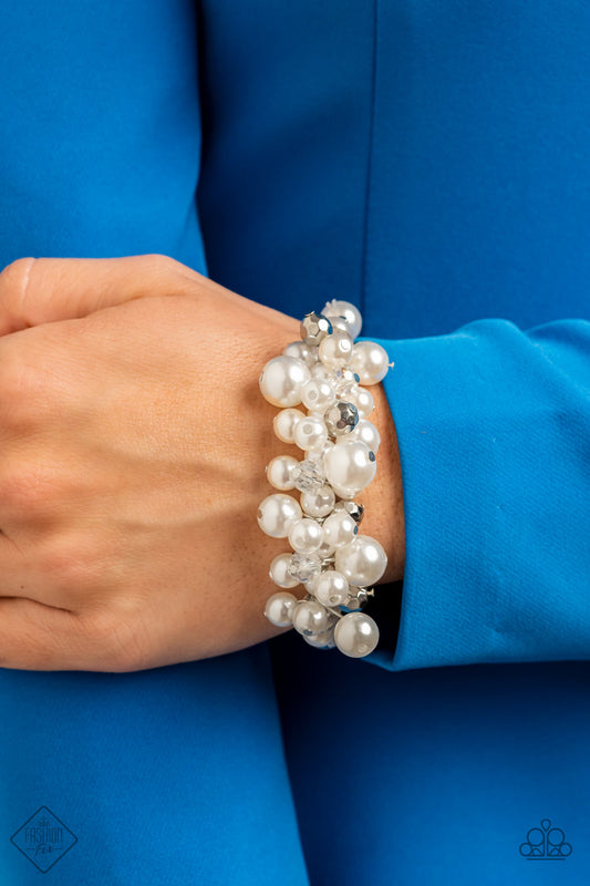 Elegantly Exaggerated White Pearl Fashion Fix Bracelet
