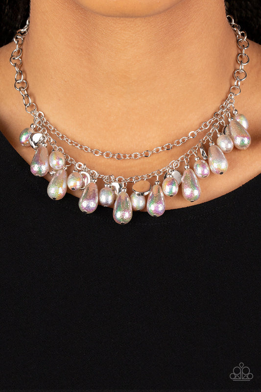 Interstellar Serenity Silver Iridescent Pearl Necklace