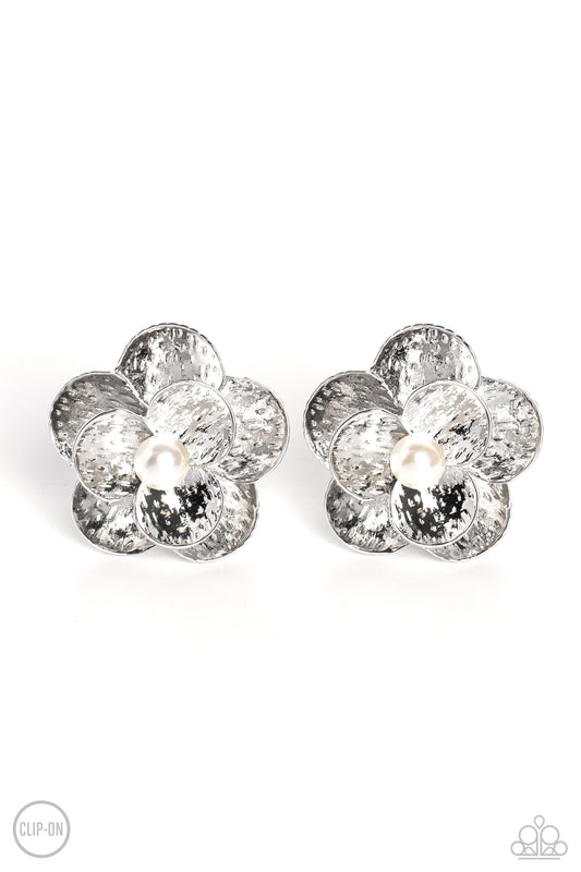 Miami Magic Silver Floral Clip On Earrings