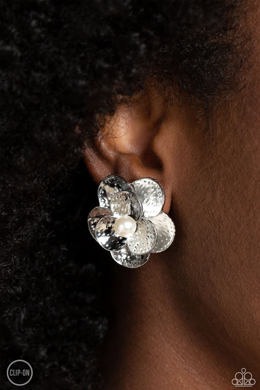 Miami Magic Silver Floral Clip On Earrings