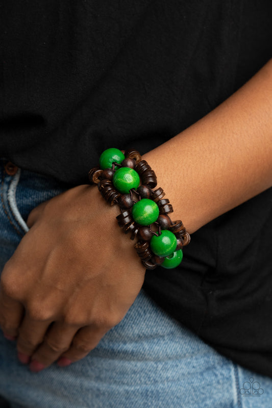 Tropical Temptations Green Brown Wood Bracelet