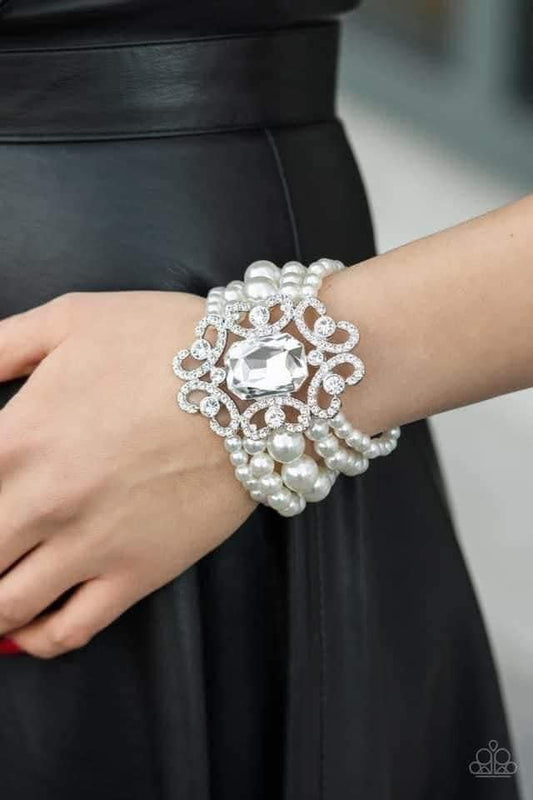 Rule the Room White Pearl EMP Rhinestone Bracelet